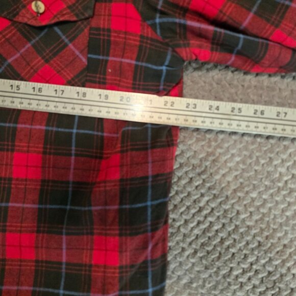 Vintage 70s Arrow Quilted Flannel Shirt L Black Red Plaid Pockets Chore Retro - Picture 4 of 6